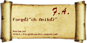 Forgách Anikó névjegykártya